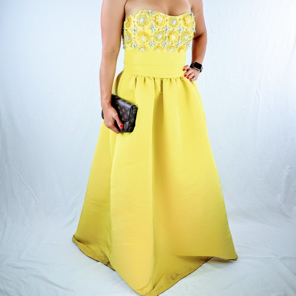 Marchesa Notte Yellow Strapless Gown $995 - Picture 8 of 9